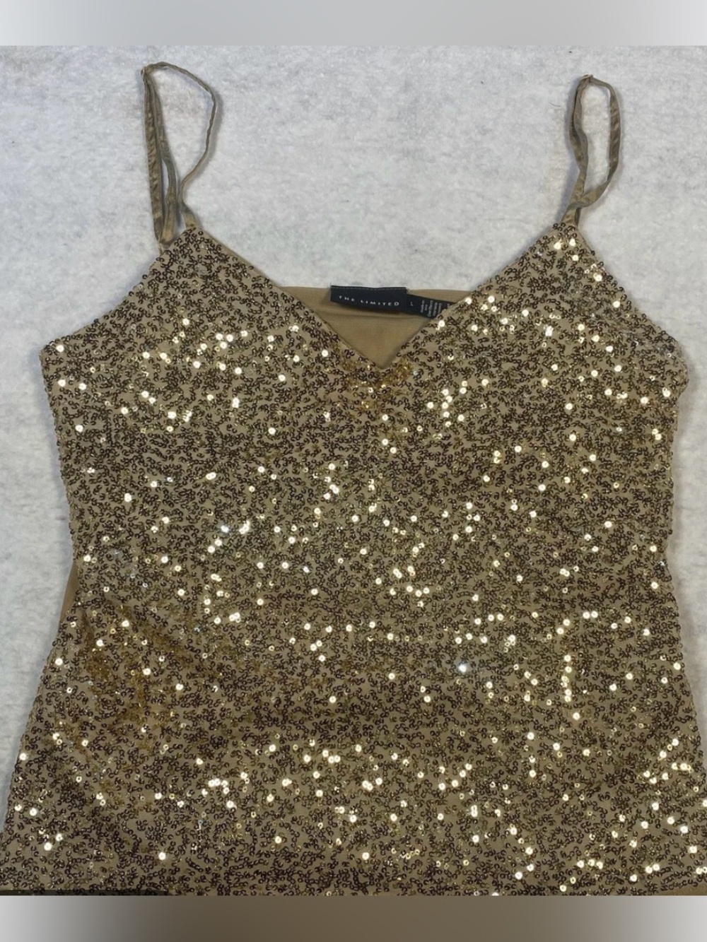 Vintage Y2K The Limited Gold Sequin Spaghetti Strap Top- Size M